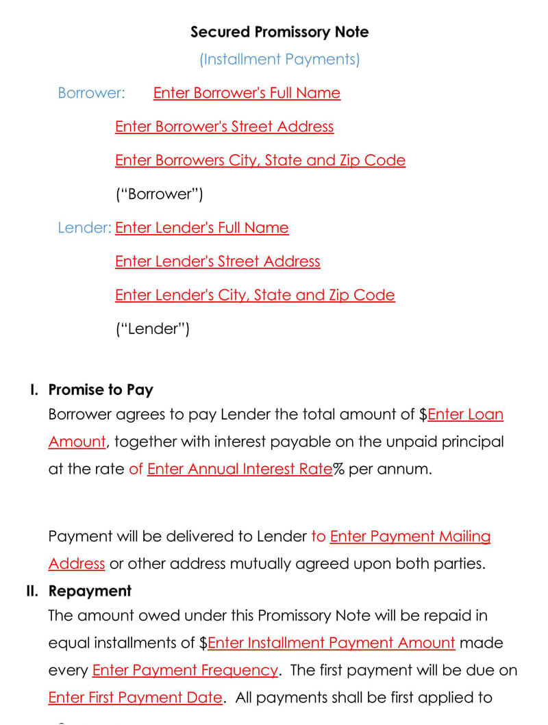 Secured Promissory Note (Free Templates & Examples) With Regard To Secured Promissory Note Template
