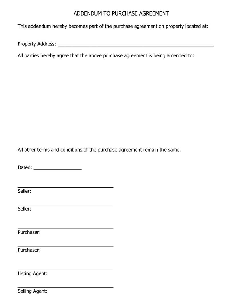 Sample Addendum to Purchase Agreement