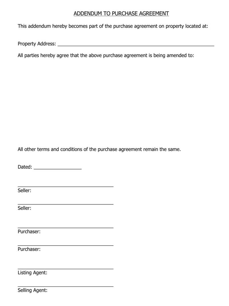 Addendum to Purchase Agreement (Free Templates)