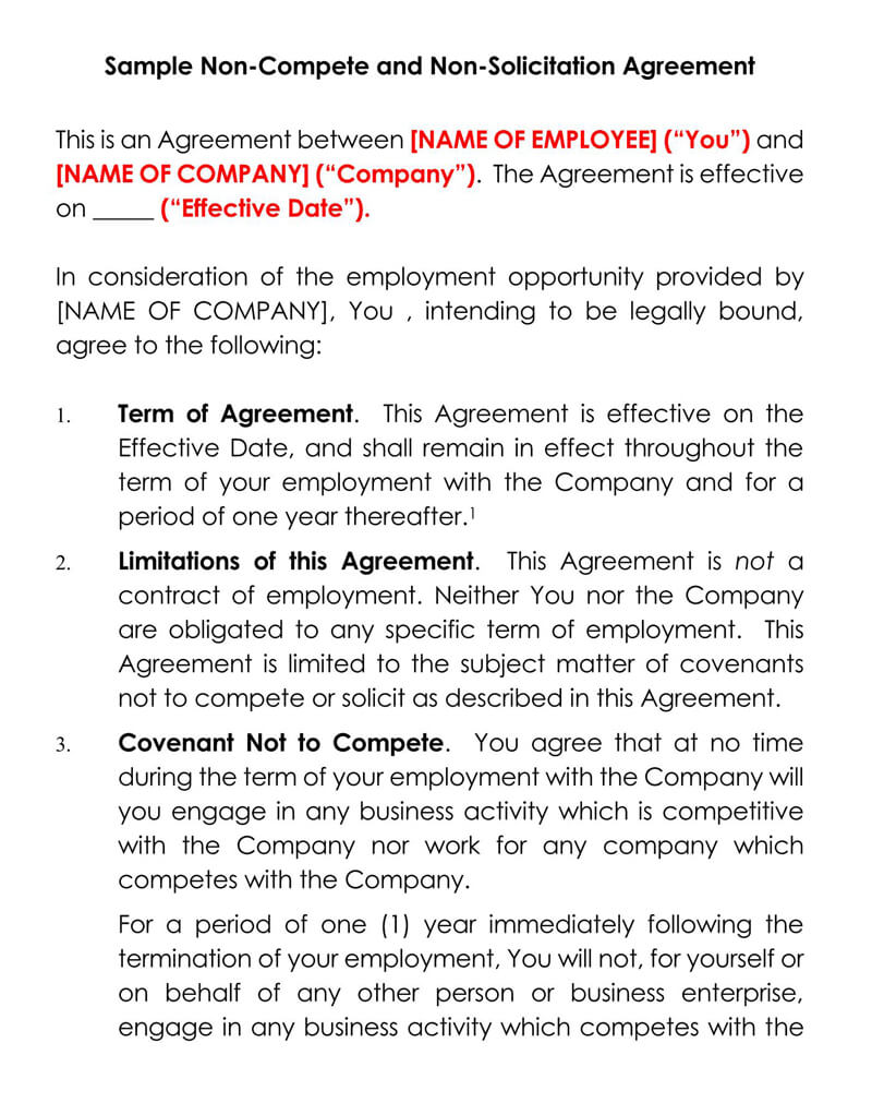 business templates noncompete agreement