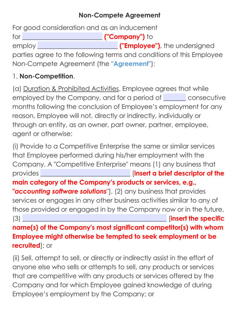 Free Employee Non-Compete Agreement Templates (Word & PDF) Inside standard non compete agreement template