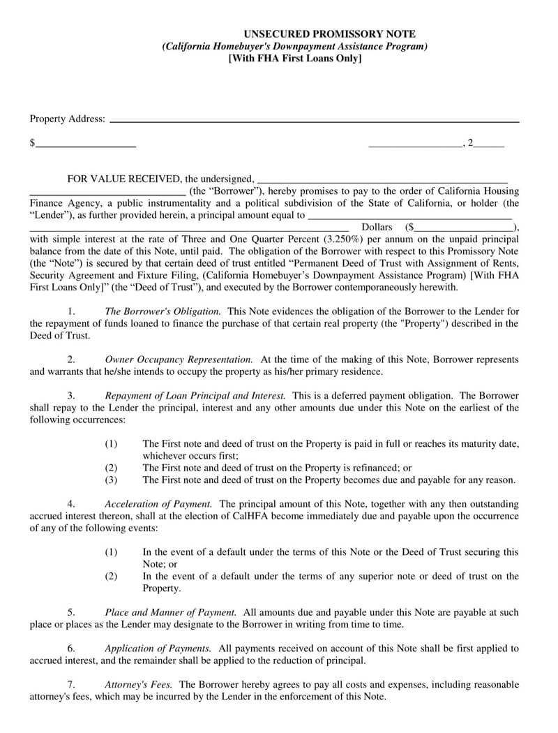 Free Unsecured Promissory Note (22 Free Templates) In California Promissory Note Template