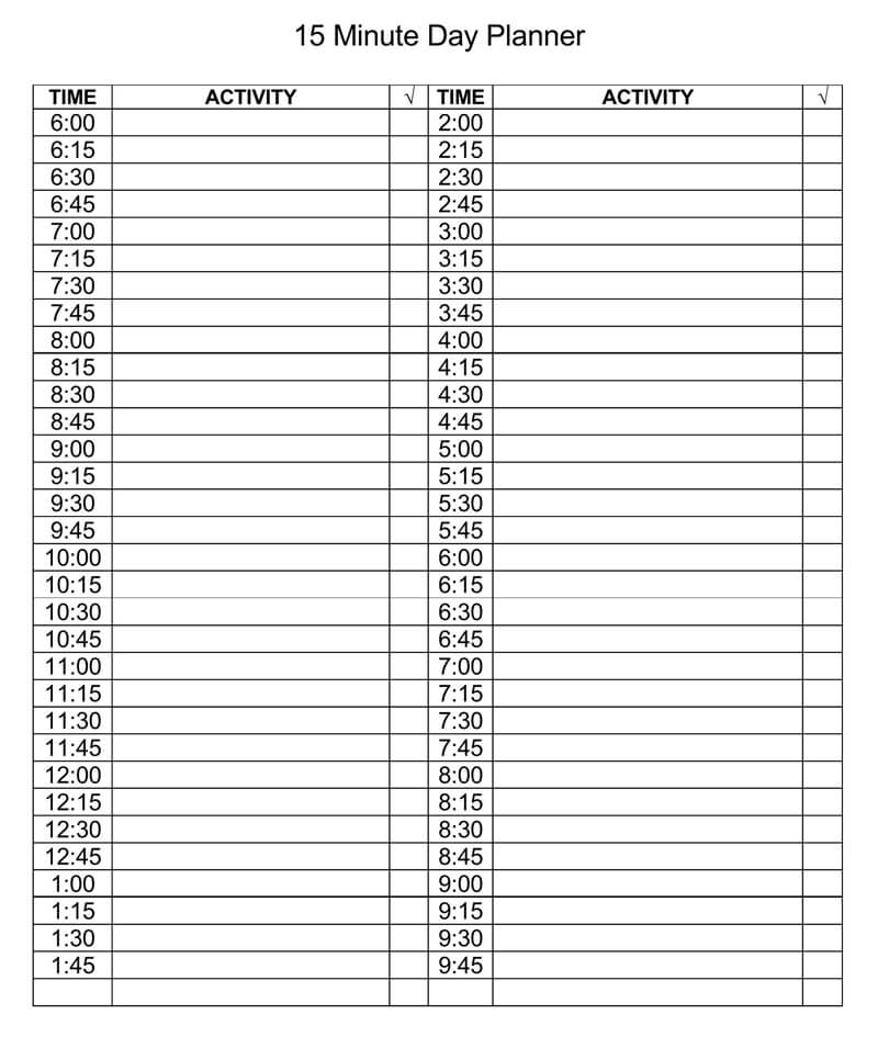 15 Minute Day Planner Template PDF