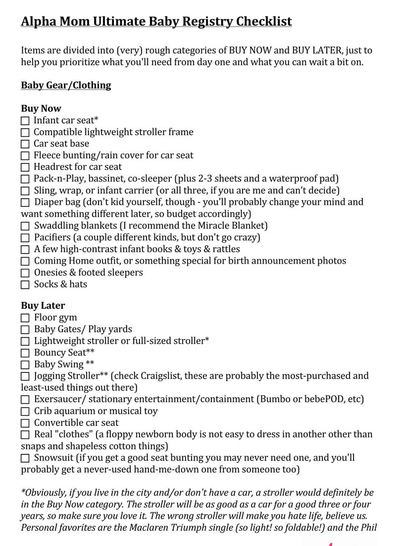 Alpha Mom Ultimate Baby Registry Checklist