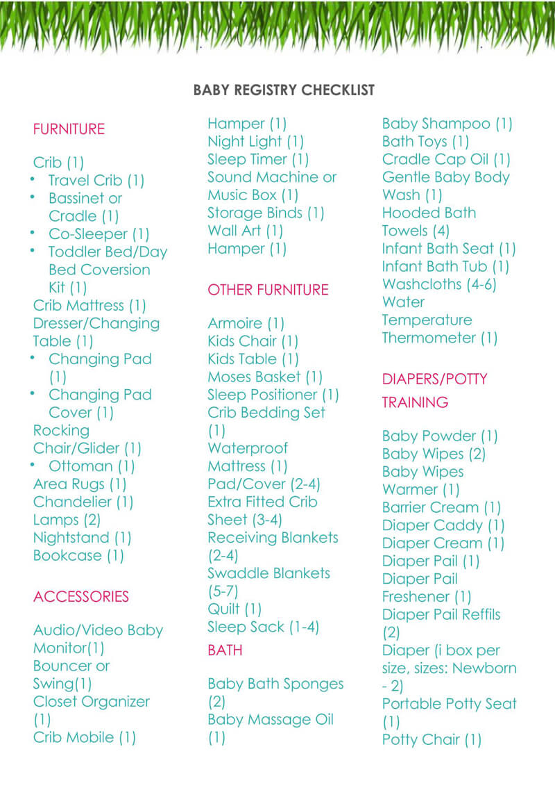 Baby Registry Word Checklist Template 24