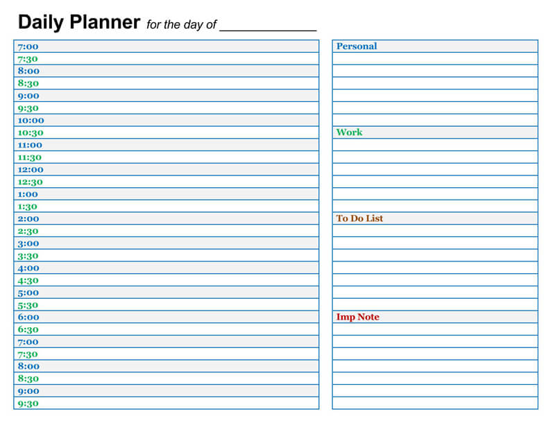 Daily Planner for the Day PDF Template