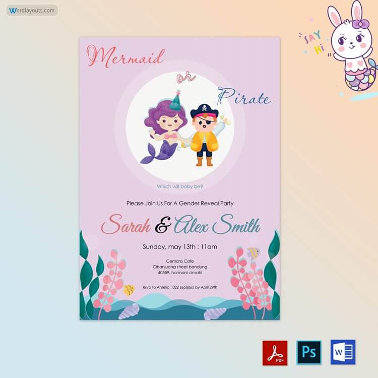 Mermaid or pirate gender re Free Editable Gender Reveal Invitation