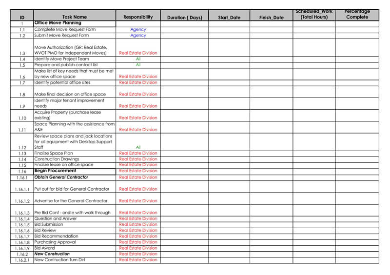 Office Move Checklist Template Excel