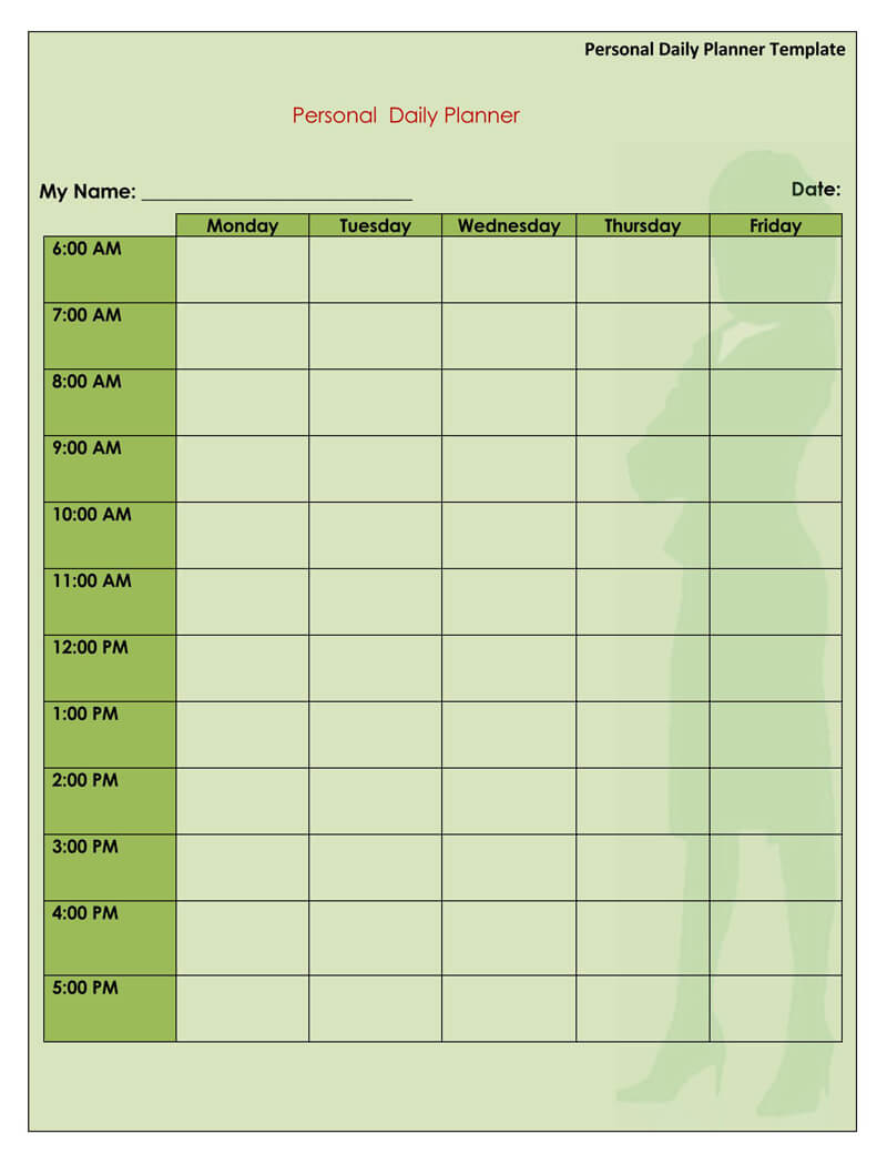 Personal Daily Planner Word Template