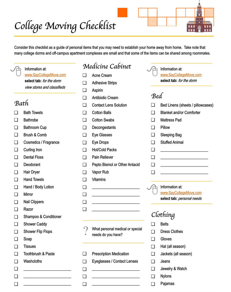 The College Moving PDF Checklist