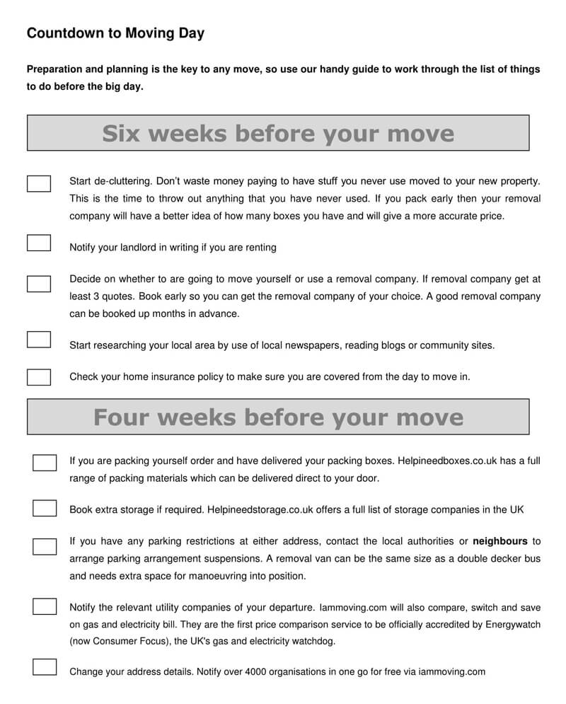 The Countdown to Moving Day Checklist