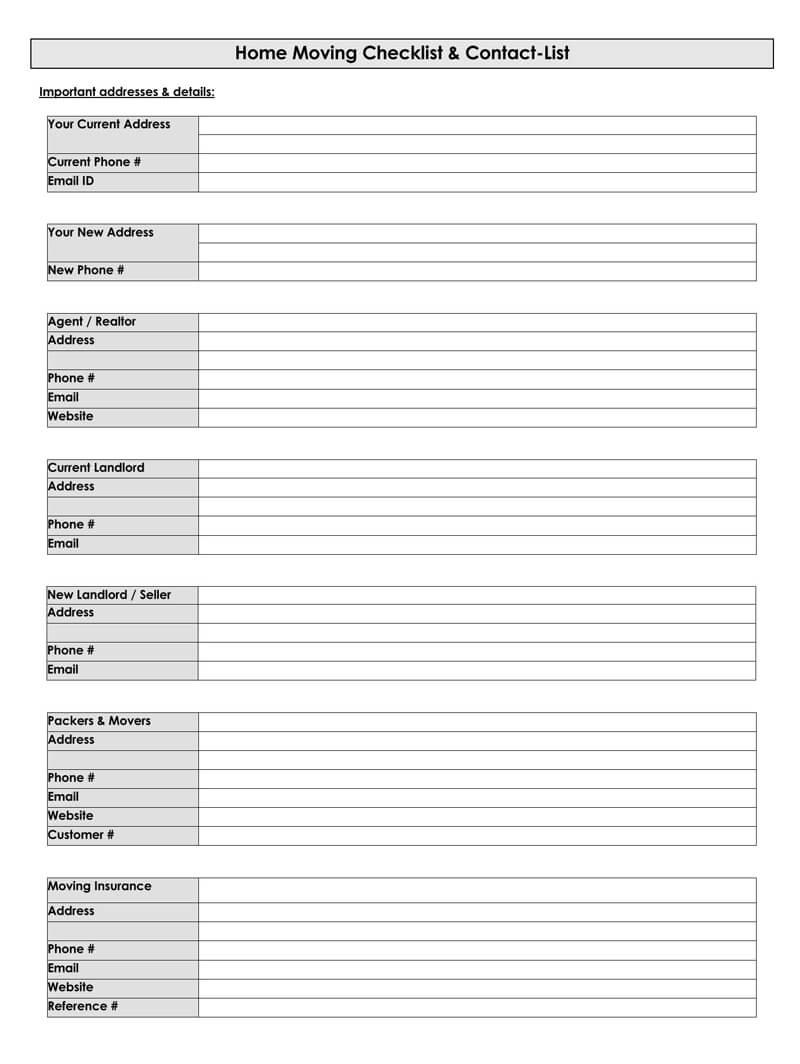 The Home Moving Checklist & Contact-List