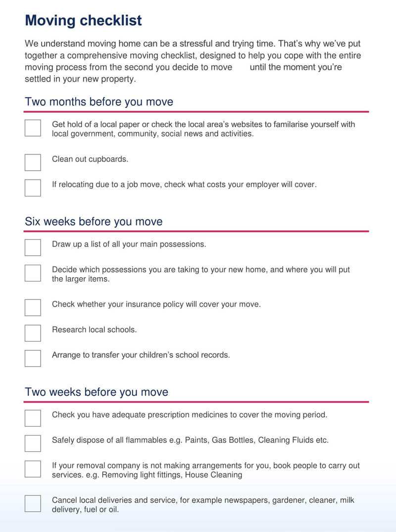 The Moving Checklist for Months