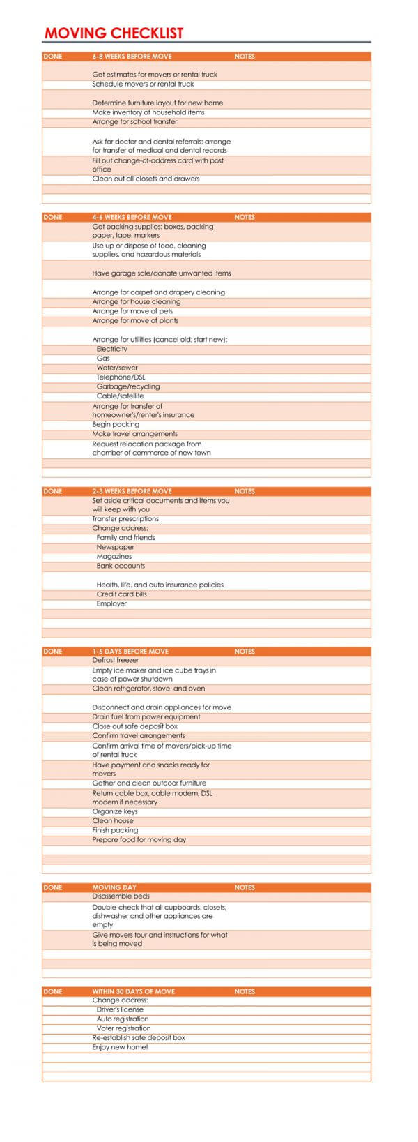 35 Free Moving Checklist Templates