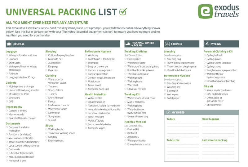 Universal Packing List
