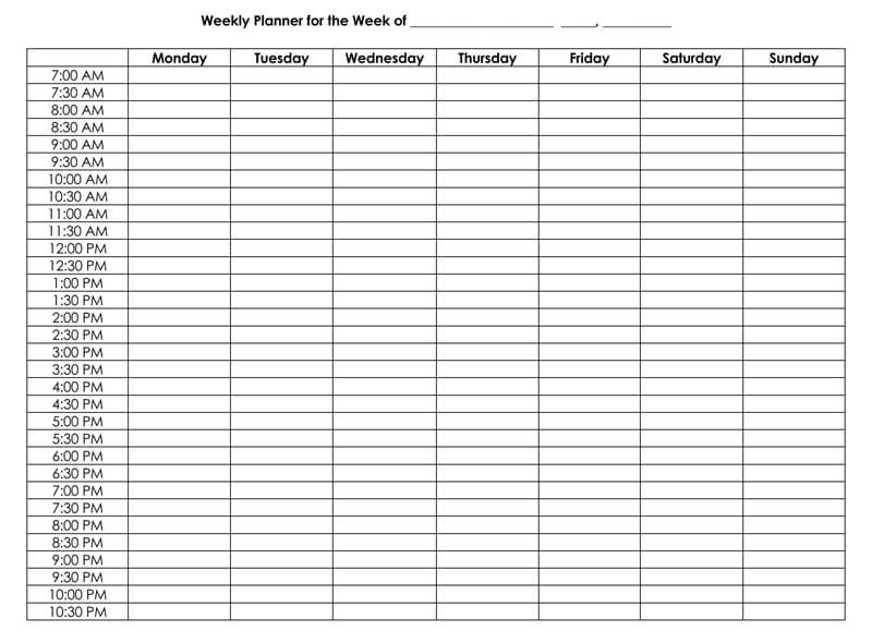 Weekly Planner for the Week Word Template