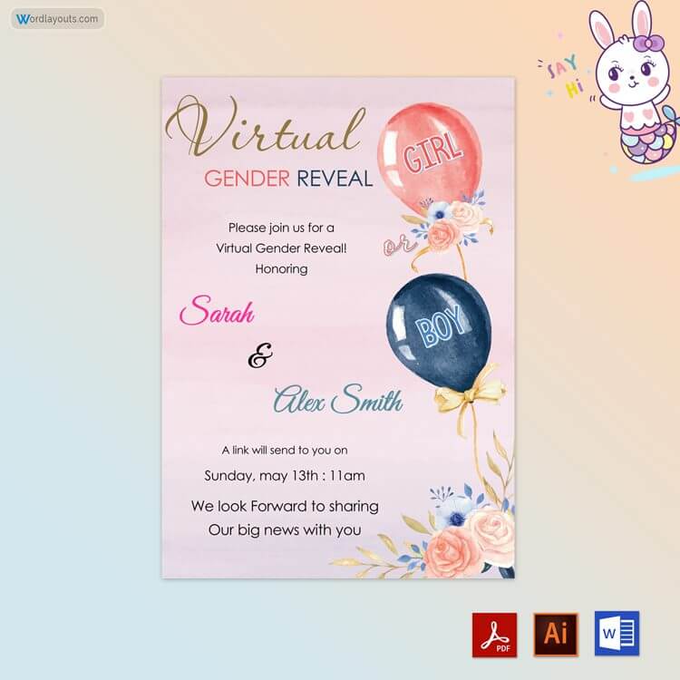 watercolor floral balloon P Virtual Gender Reveal Template