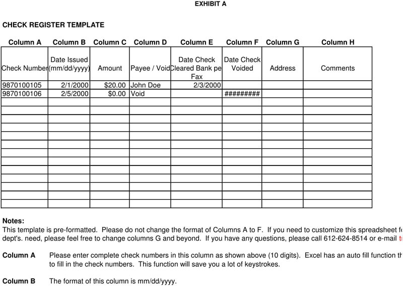 Checkbook Register Excel Template 01