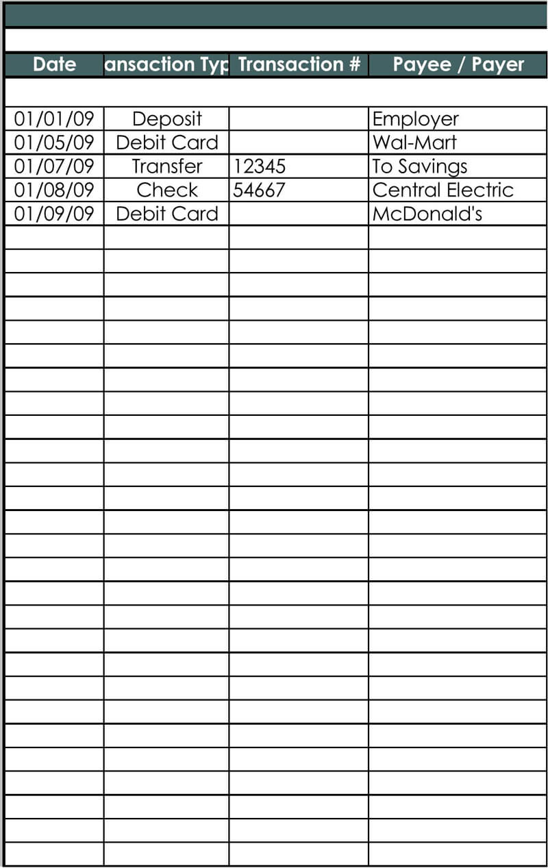Checkbook Register Excel Template 05