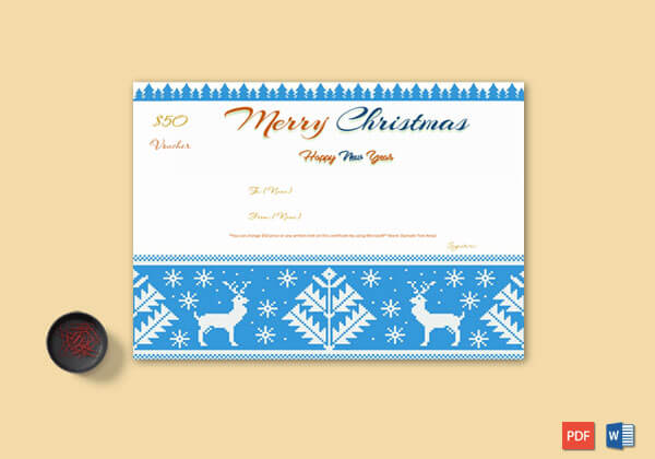 Christmas Gift Certificate Blue Reindeer Themed