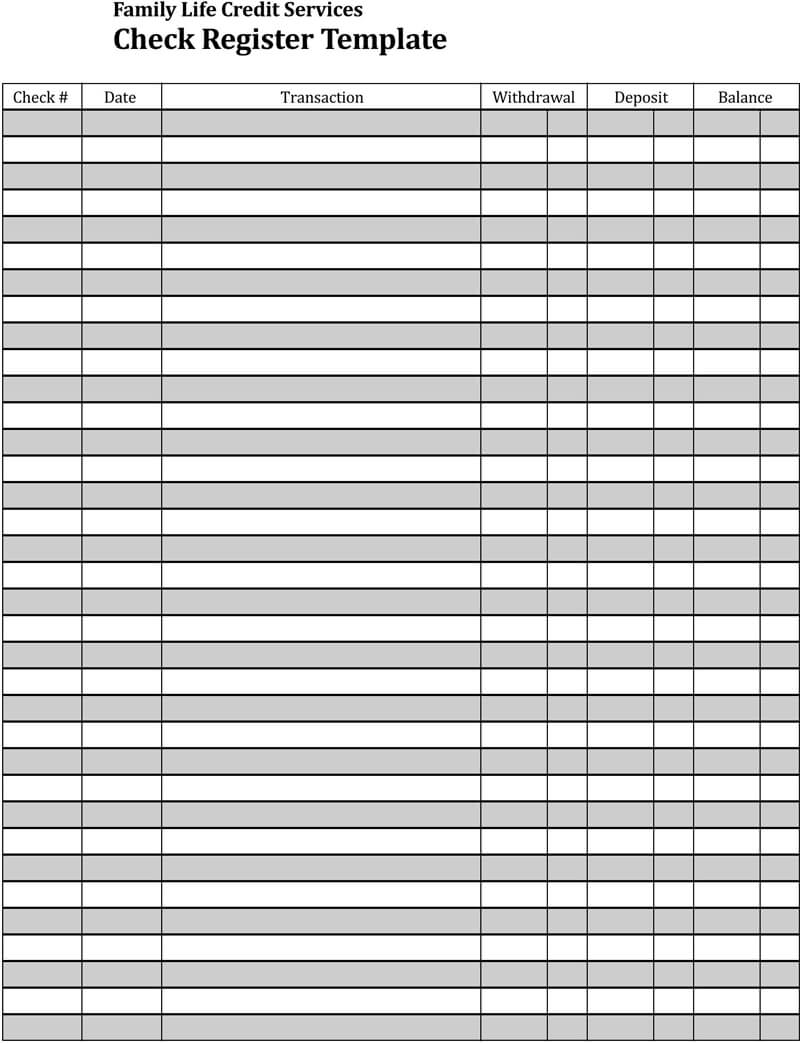 Printable Blank Check Register Form