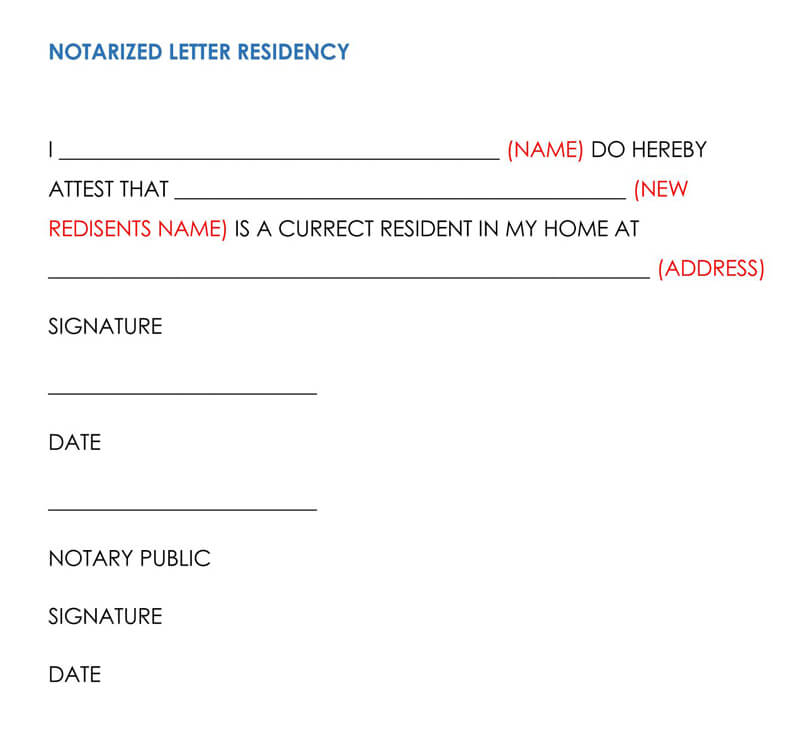 Notarized Residency Letter Sample