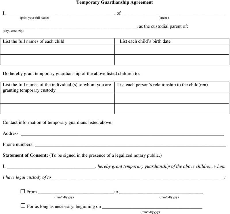 Temporary Guardianship Agreement Letter