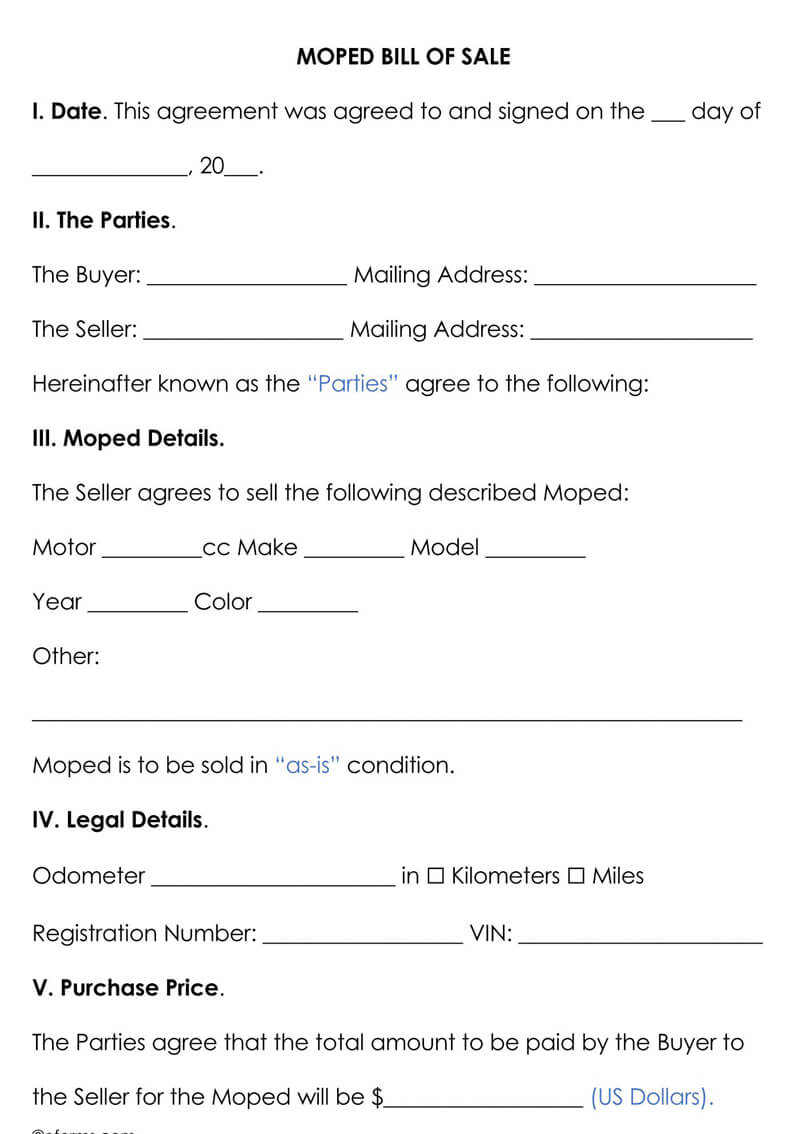 Moped Bill of Sale Form