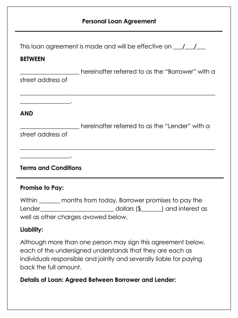 Free Personal Loan Agreement Templates (Word  PDF) Within private loan agreement template free