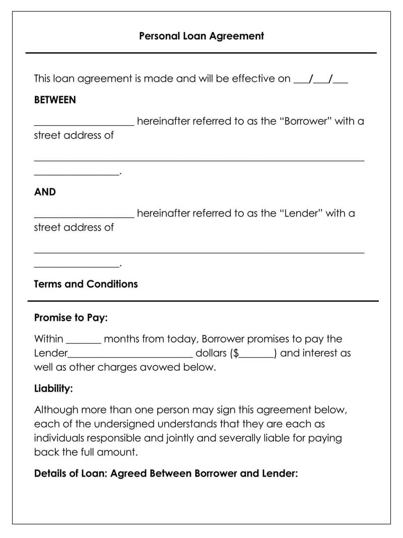 Free Personal Loan Agreement Templates (Word PDF) Inside personal loan repayment agreement template Free Personal Loan Agreement Templates (Word PDF) Inside personal loan repayment agreement template