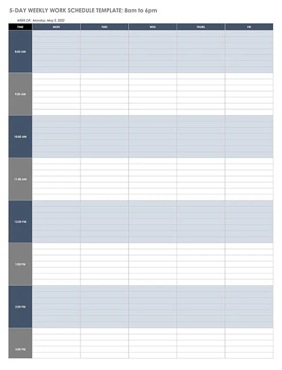 Weekly Work Schedule Template from www.doctemplates.net