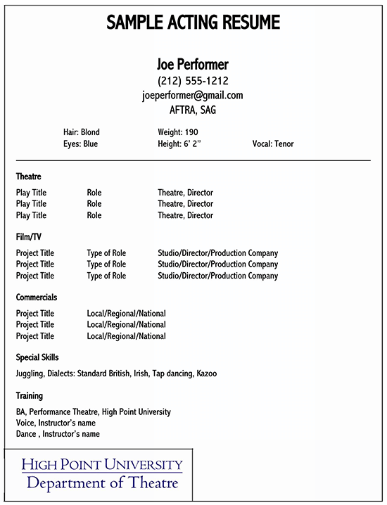 Free Actor Resume Templates How To Create An Actor Resume