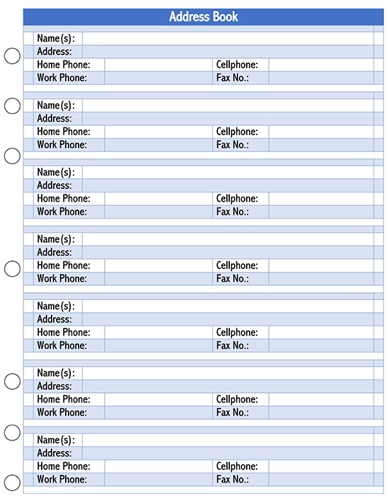 Large print address Book Template 01