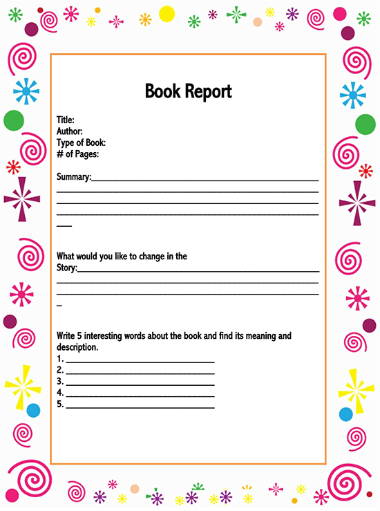 book report template year 1