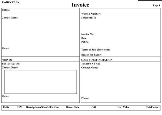 ups commercial invoice editable pdf