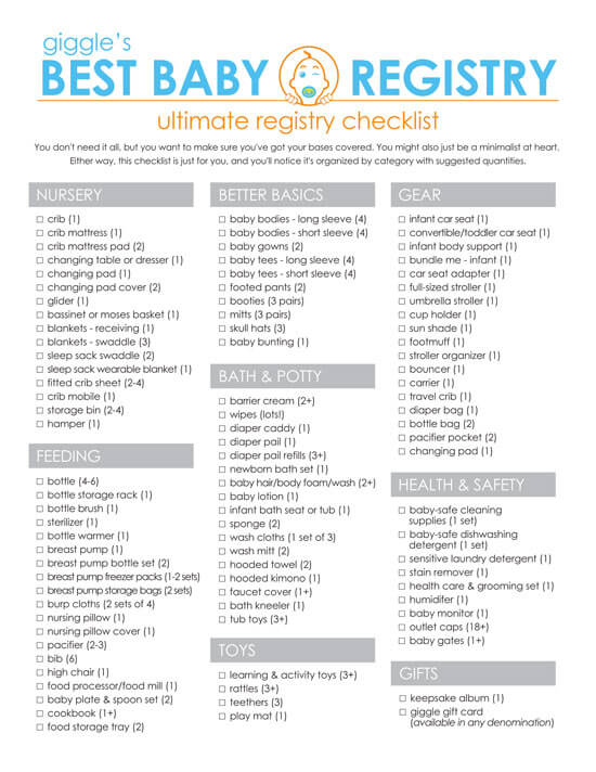 baby registry checklist printable