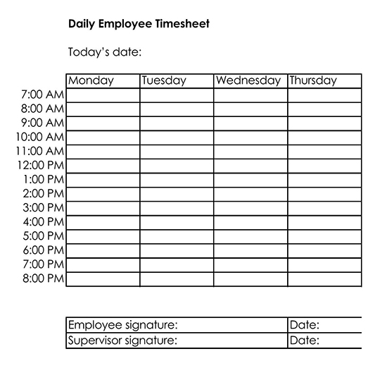 Daily Employee Timesheet Template
