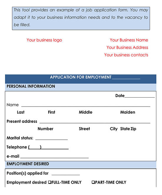 Employment Application Template 04