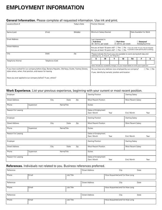 GAP Job Application Form