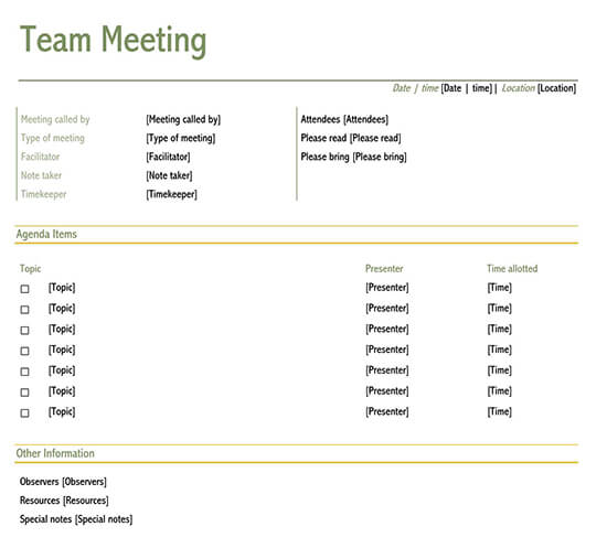 Weekly team meeting agenda template