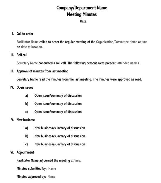 meeting minutes template doc
