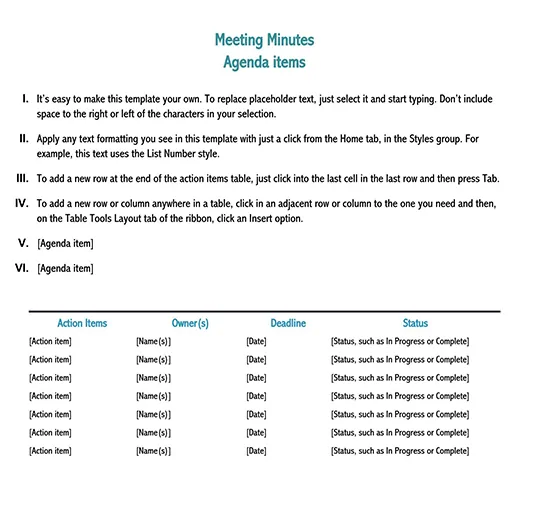 Meeting Minutes Template Pages from www.doctemplates.net