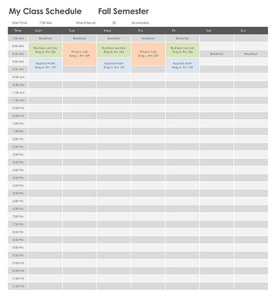 My Class Work Schedule Template