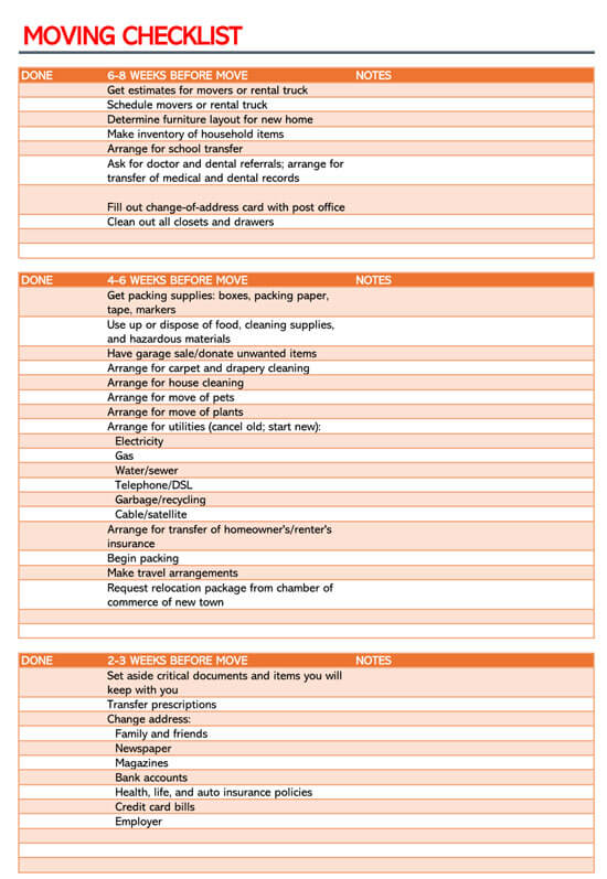 Packing Checklist For Moving