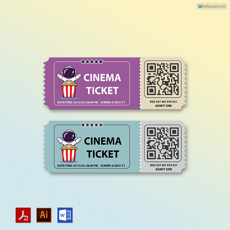 20 Free Printable Movie Ticket Templates (Word PDF PSD)