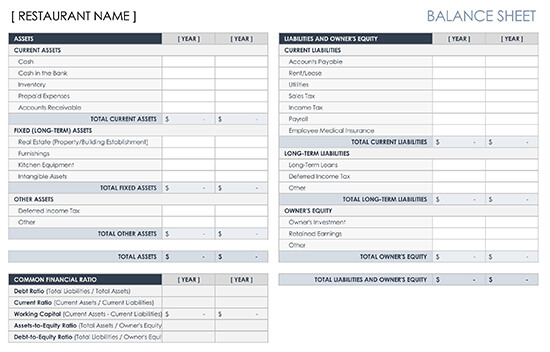 Restaurant Balance Sheet Template