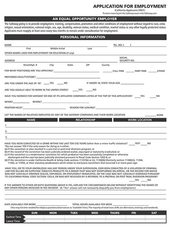 Safeway Job Application (California Applicants ONLY)
