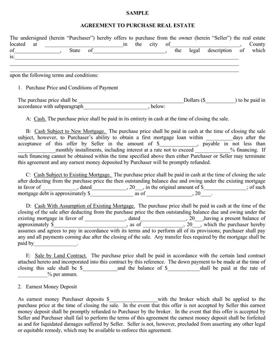 Free Real Estate Purchase Agreement Templates (by State ...
