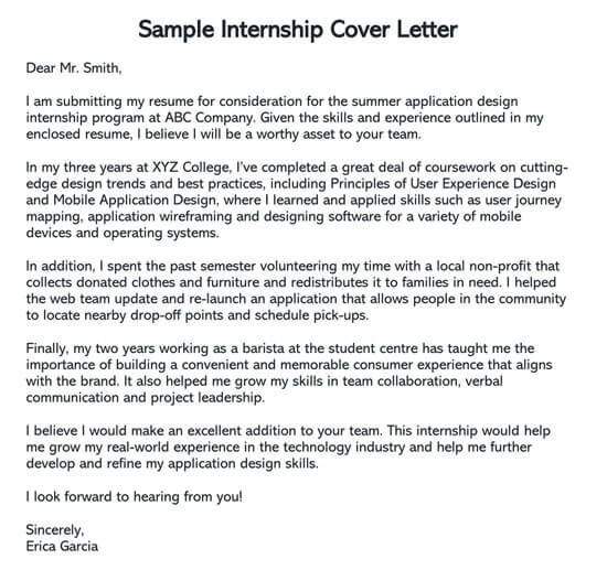 Sample Internship Cover Letter