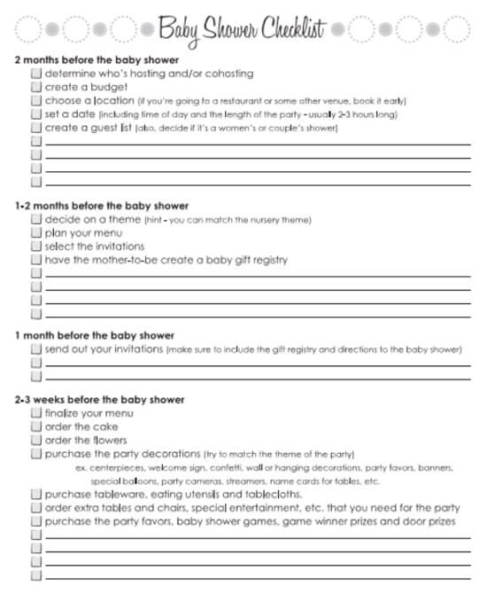 baby shower planning checklist